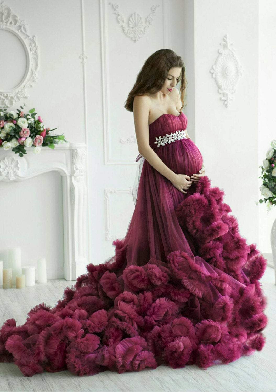 G77(7), Lavender Frilled Maternity Shoot Trail Gown, Size (All) – Style  Icon www.dressrent.in
